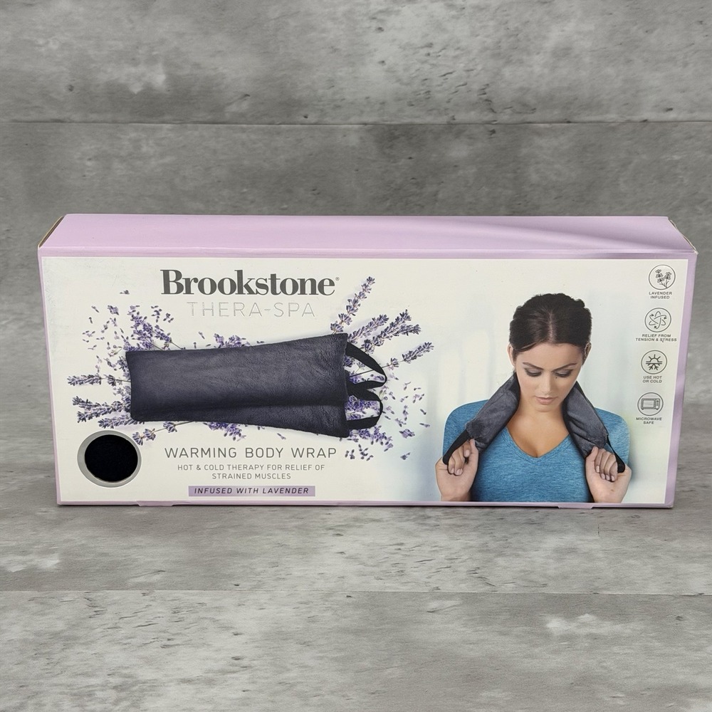 NIB Brookstone Thera-Spa Warming Body Neck Wrap Lavender Infused Soft Gray